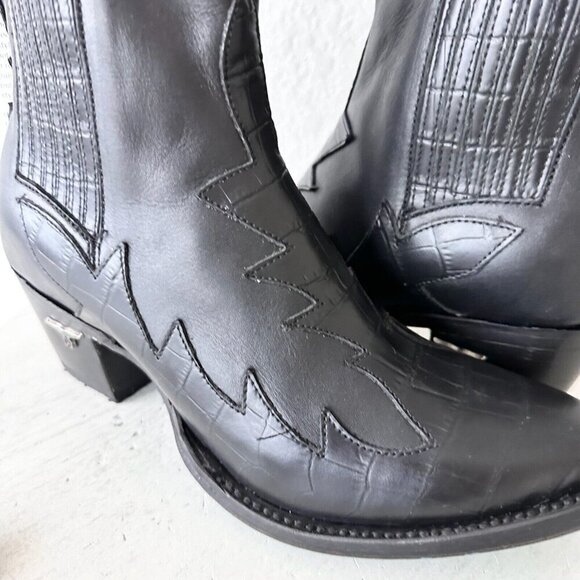 NEW Lane CHELSEA Womens Cowboy Bootie 6.5 Western Black Leather Short Boots - Picture 2 of 12